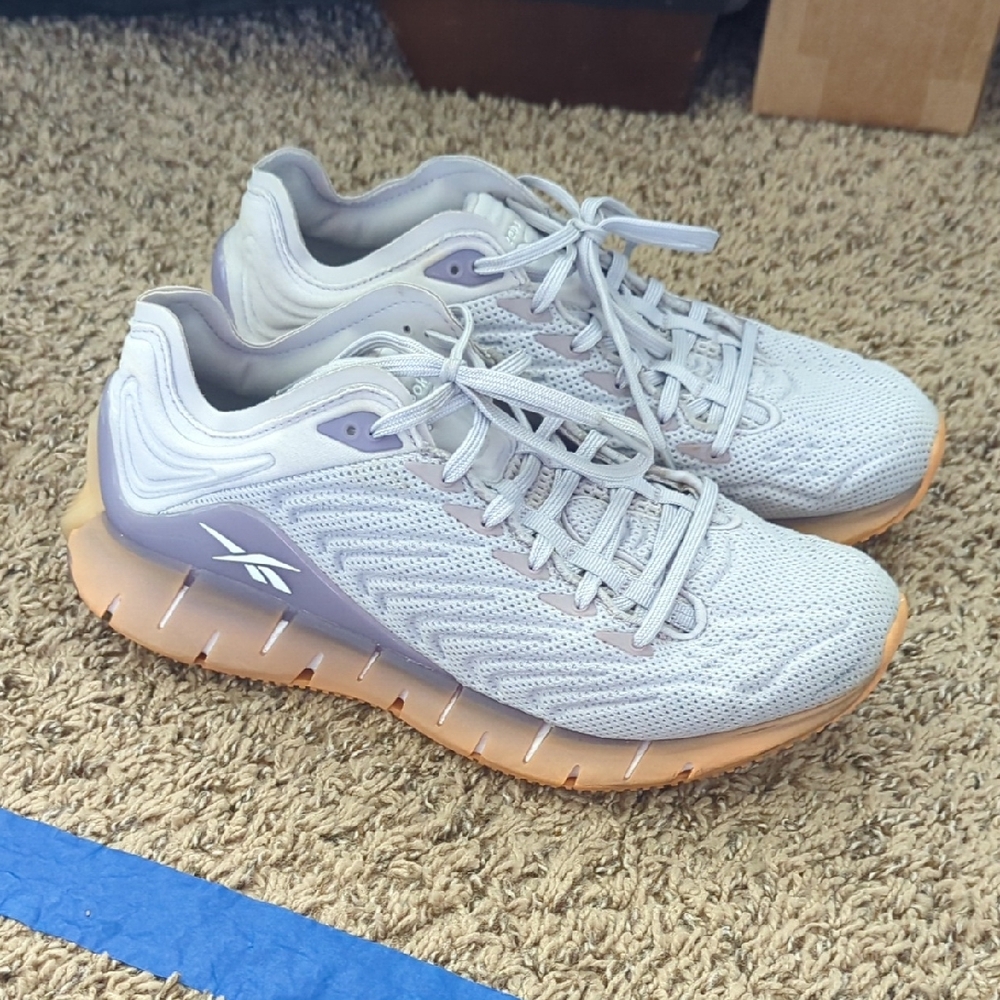 Reebok Women's Zig Kinetica White and Purple Athletic Shoes